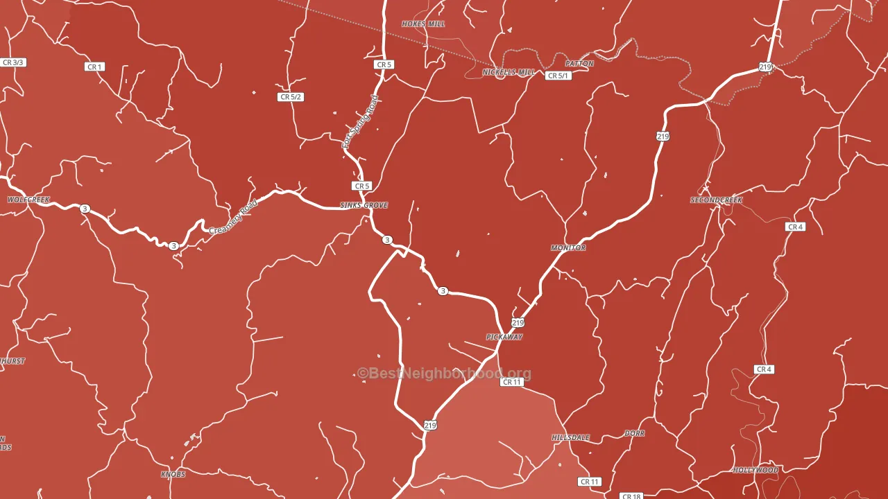 Sinks Grove, WV block-group political-lean map