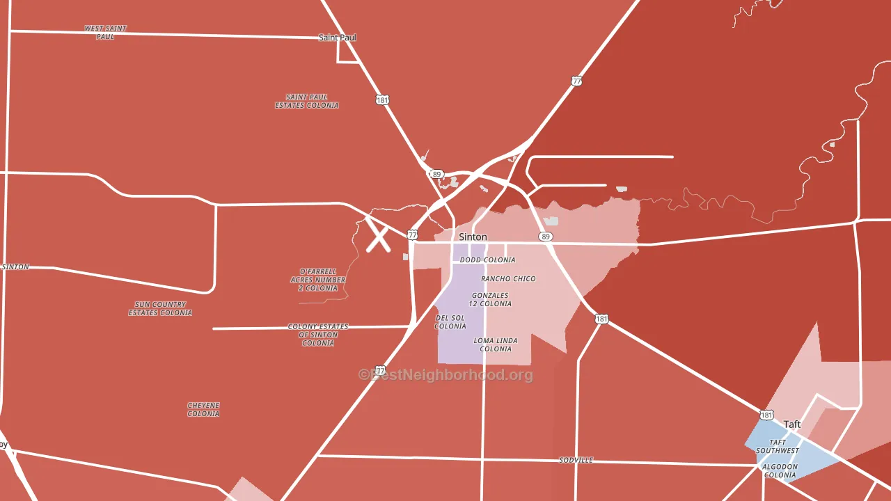 Sinton, TX block-group political-lean map