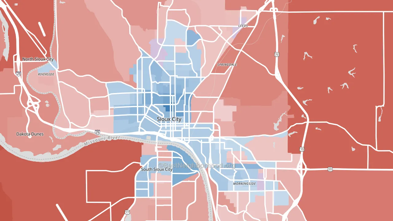 Sioux City, IA block-group political-lean map