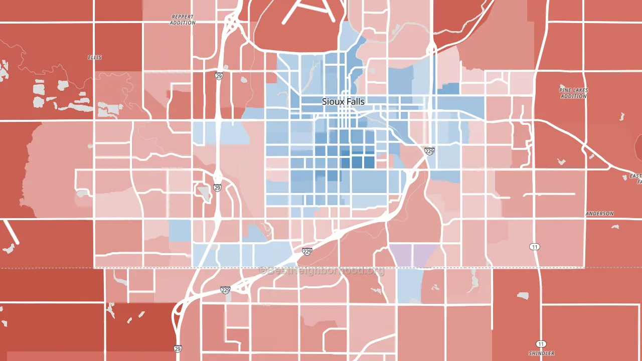 Sioux Falls, SD block-group political-lean map
