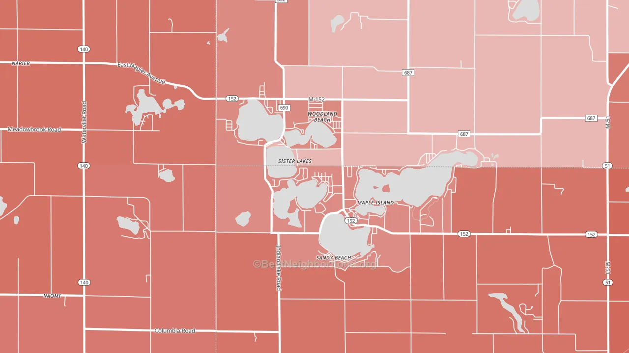 Sister Lakes, MI block-group political-lean map