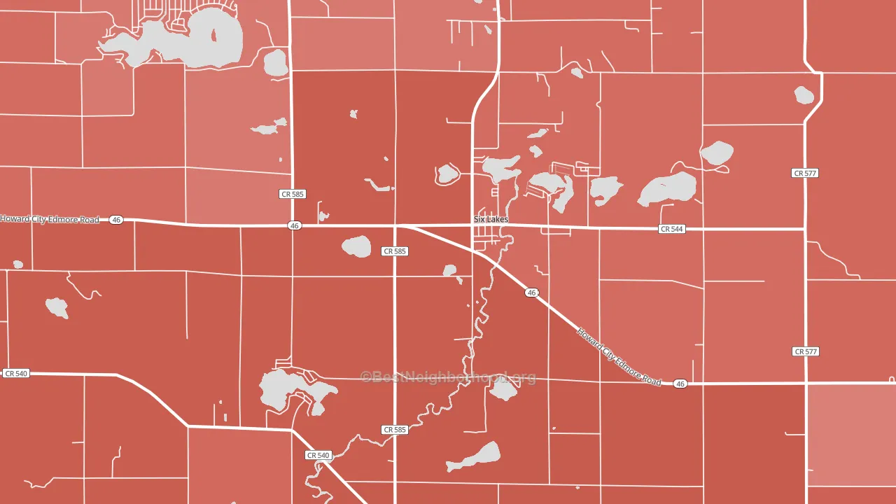 Six Lakes, MI block-group political-lean map