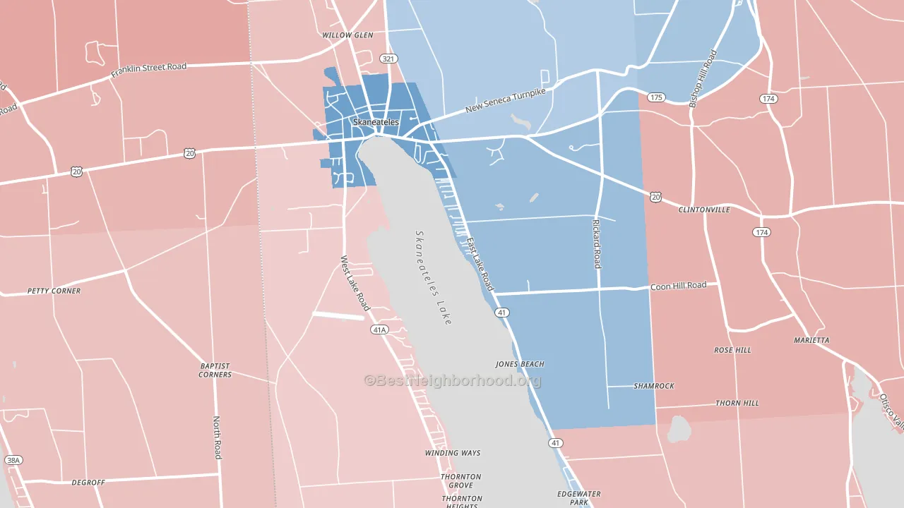 Skaneateles, NY block-group political-lean map