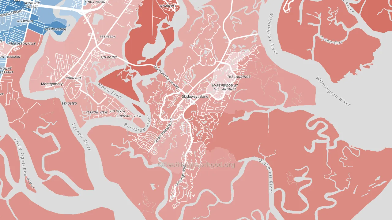 Skidaway Island, GA block-group political-lean map