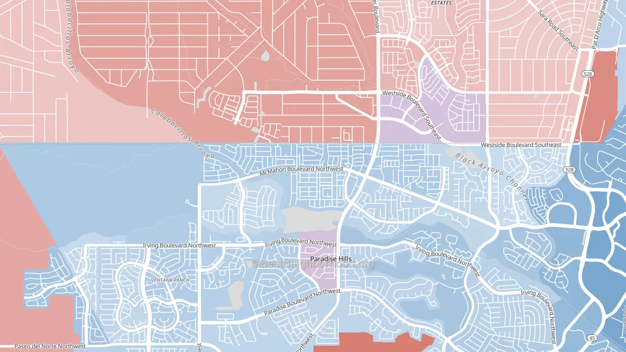Skies West, Albuquerque, NM block-group political-lean map