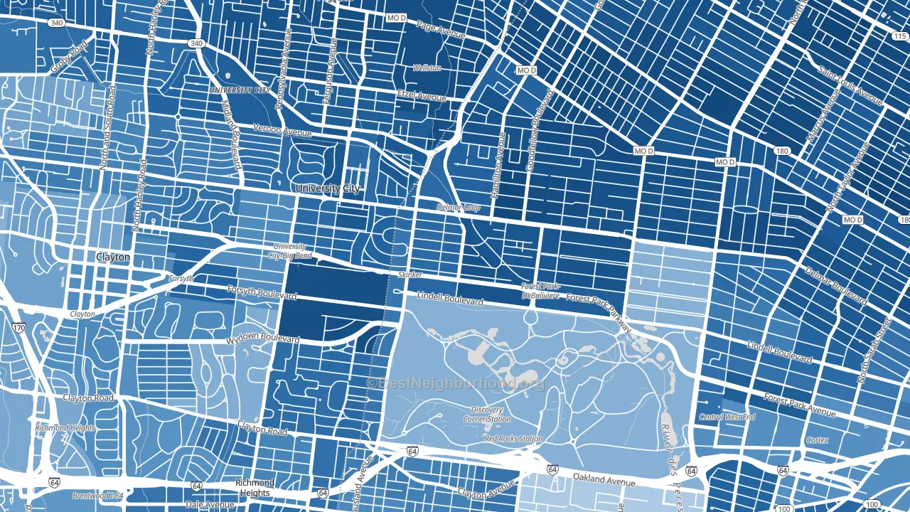 Skinker-Debaliviere, St. Louis, MO block-group political-lean map