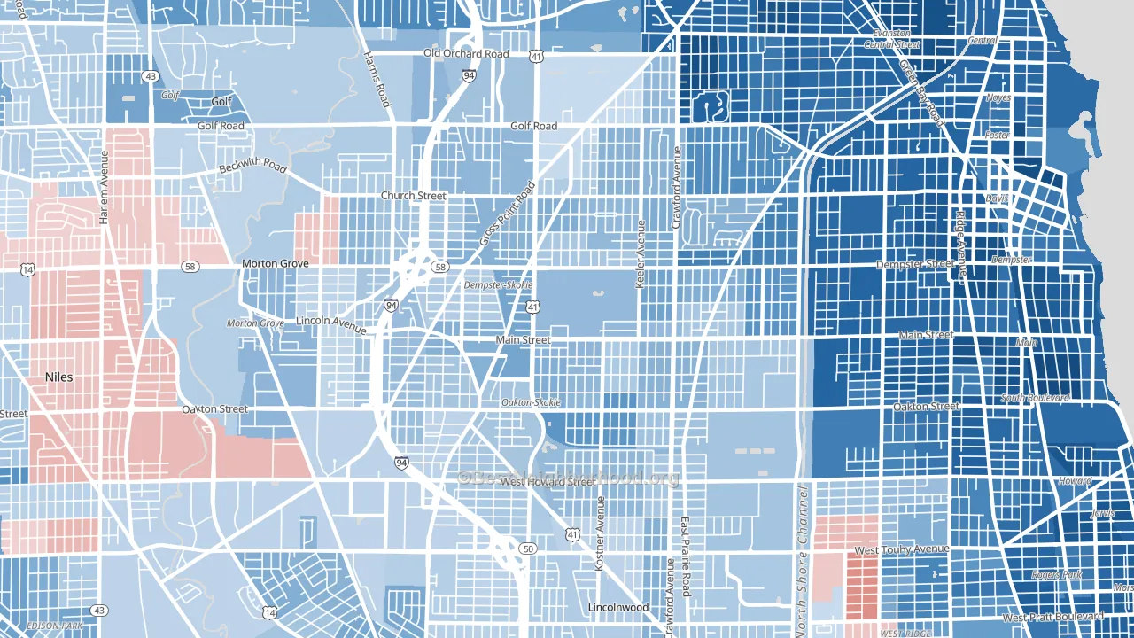 Skokie, IL block-group political-lean map