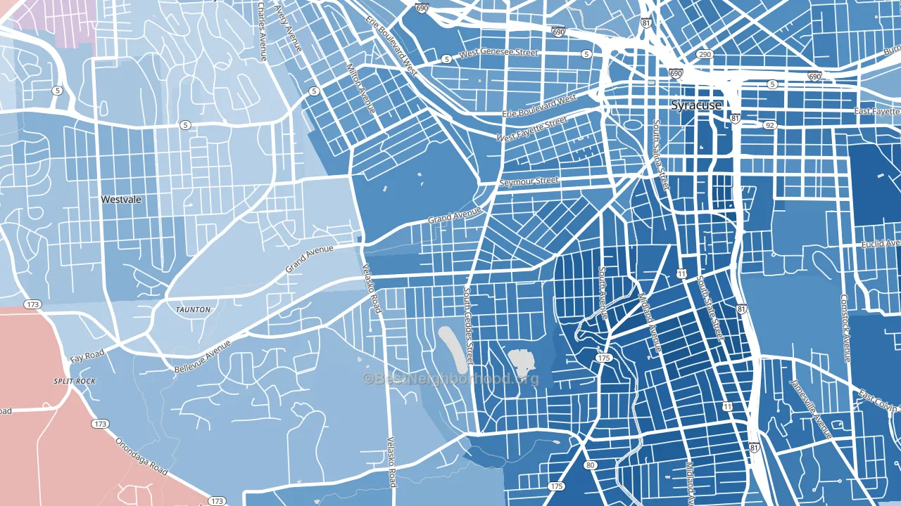 Skunk City, Syracuse, NY block-group political-lean map