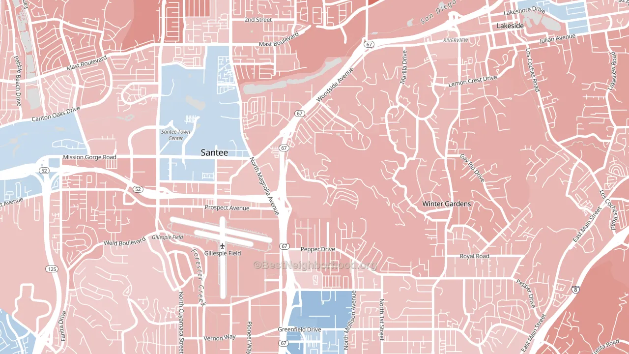 Sky Ranch, Santee, CA block-group political-lean map