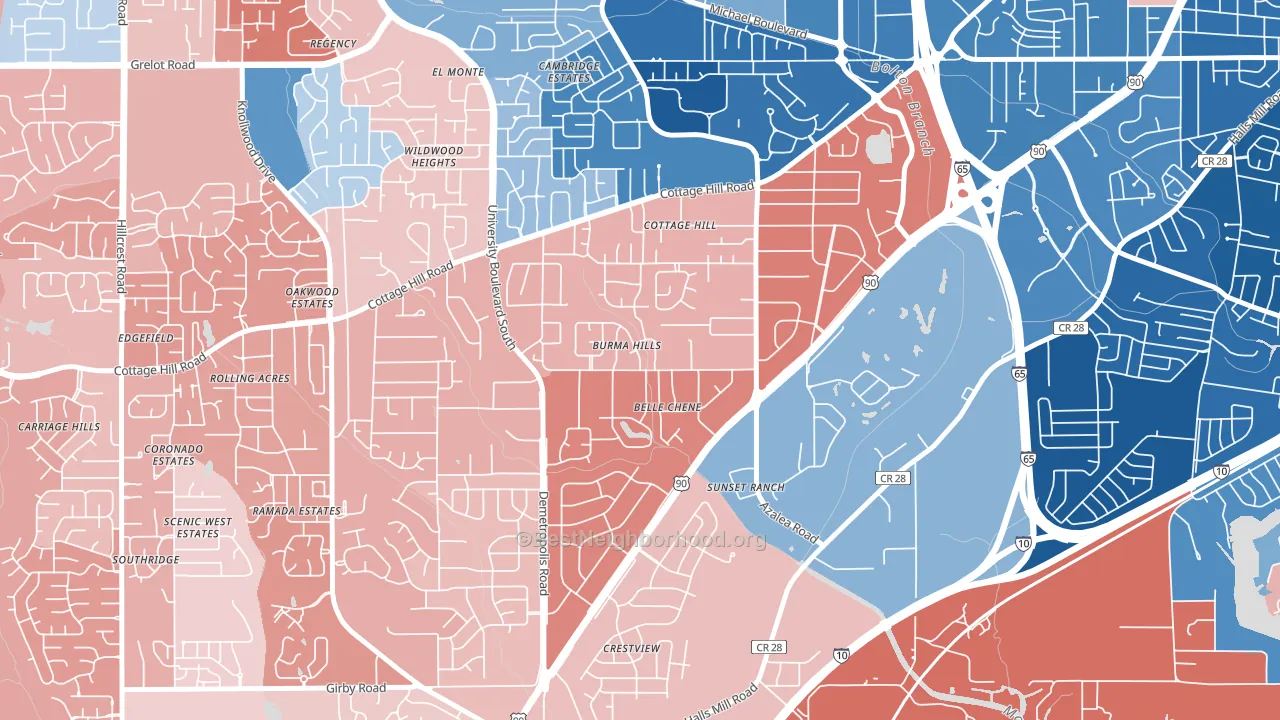 Skyland Park, Mobile, AL block-group political-lean map