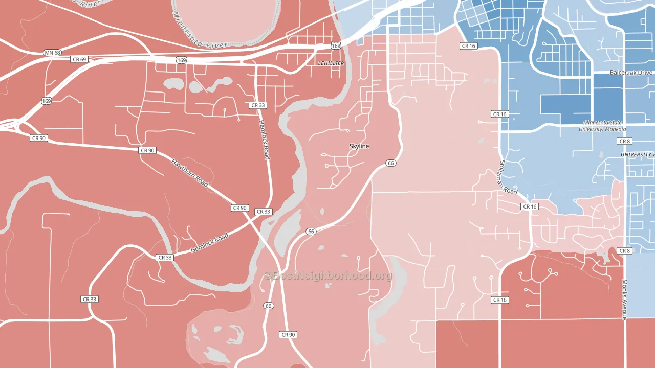 Skyline, MN block-group political-lean map