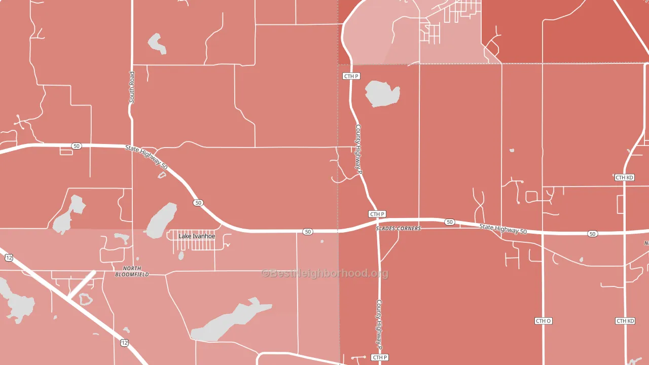 Slades Corner, WI block-group political-lean map