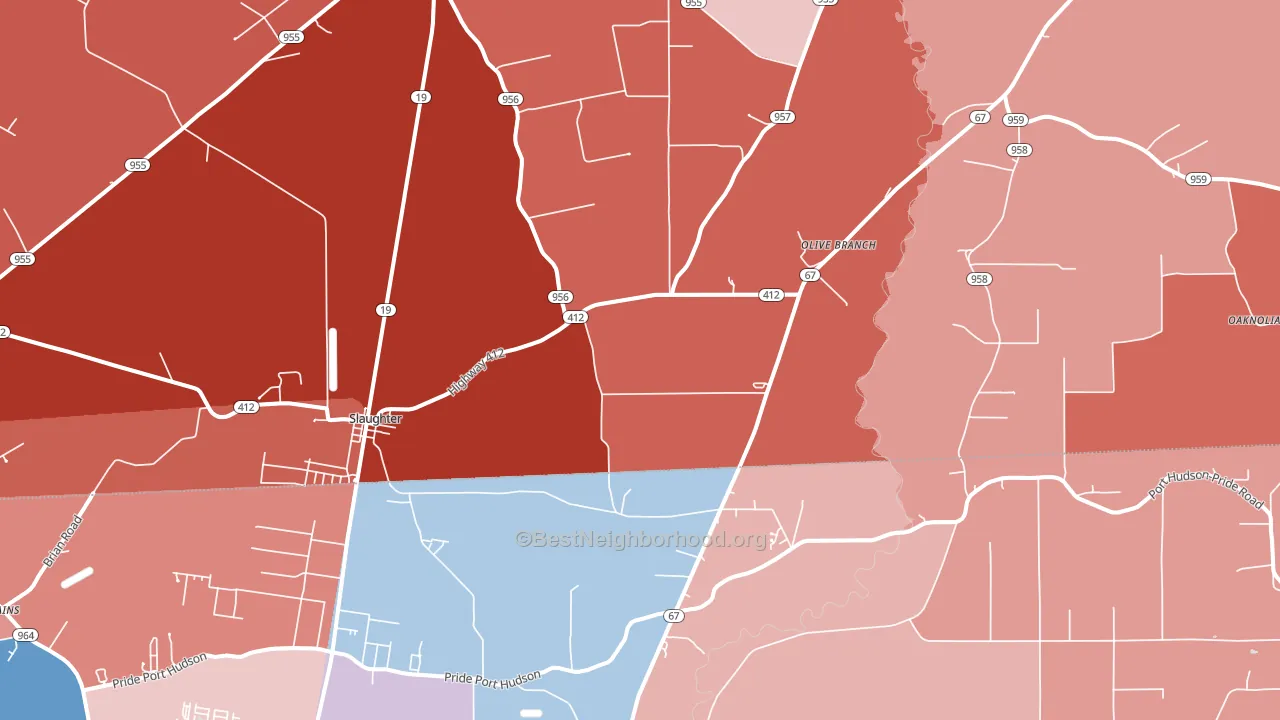 Slaughter, LA block-group political-lean map