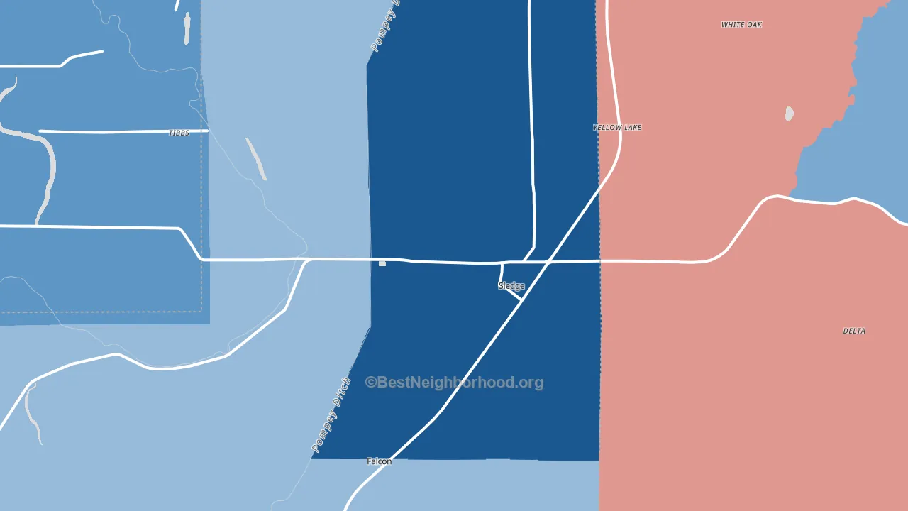 Sledge, MS block-group political-lean map
