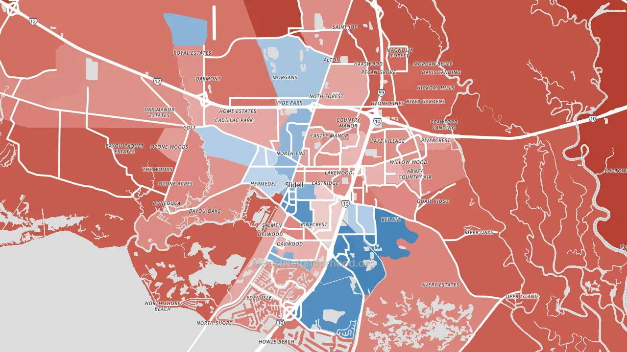 Slidell, LA block-group political-lean map