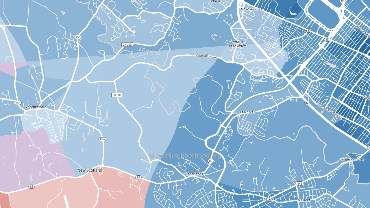 Slingerlands, NY block-group political-lean map