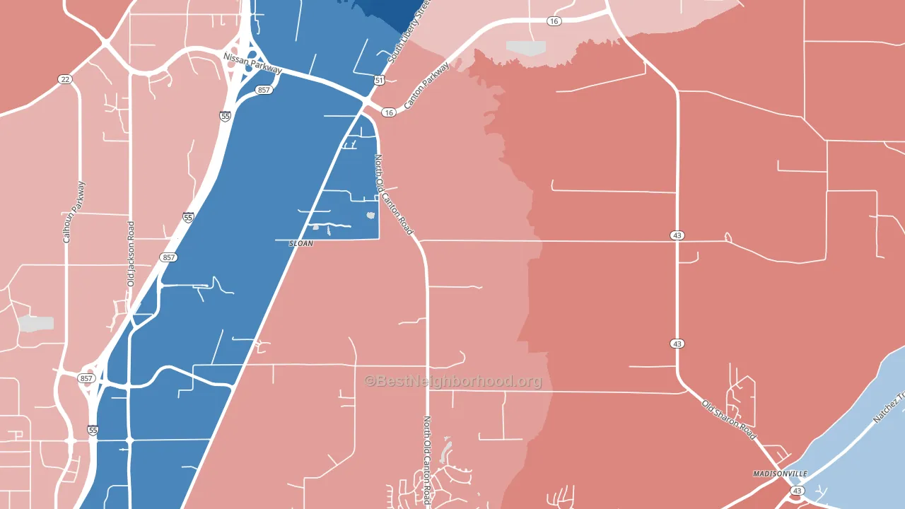 Sloan, MS block-group political-lean map