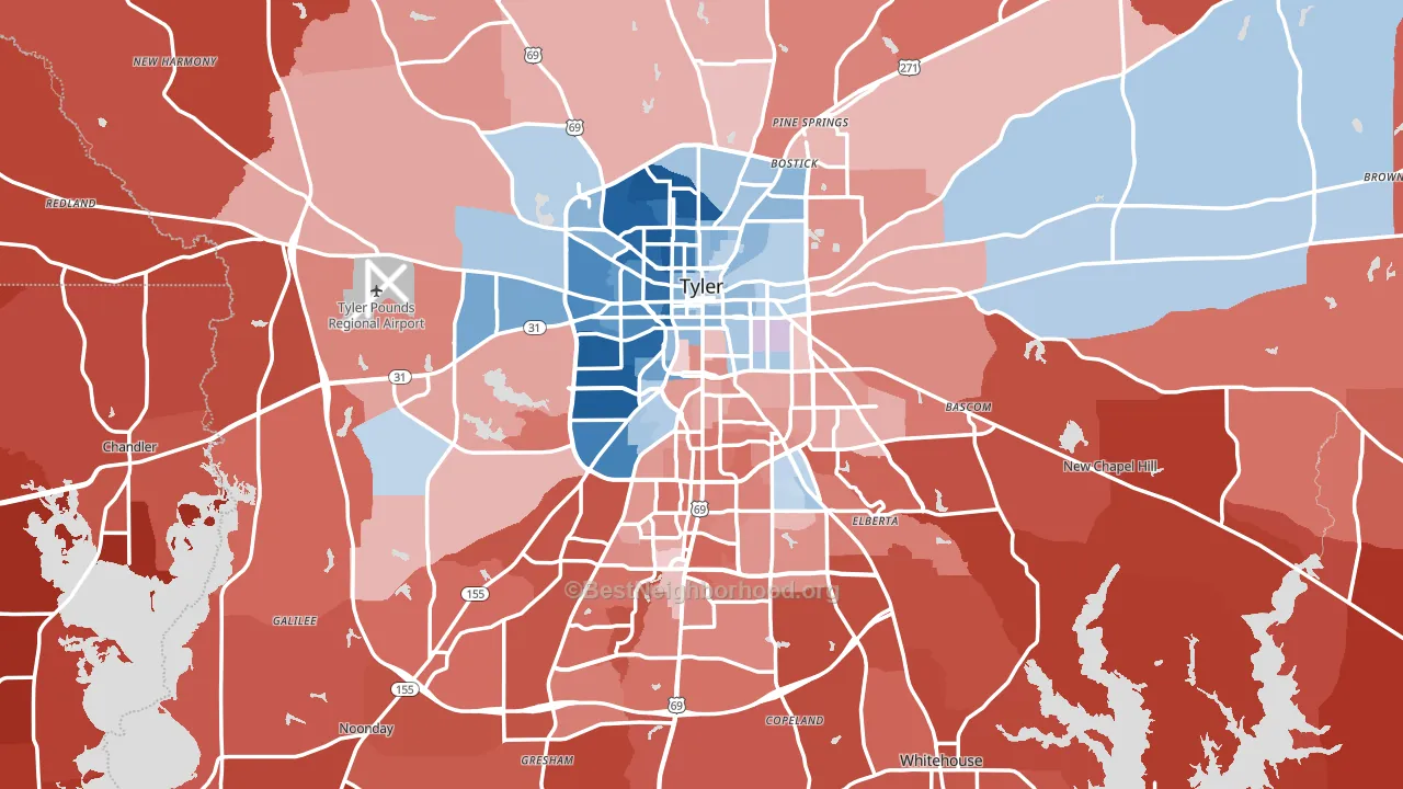 Smith County, TX block-group political-lean map
