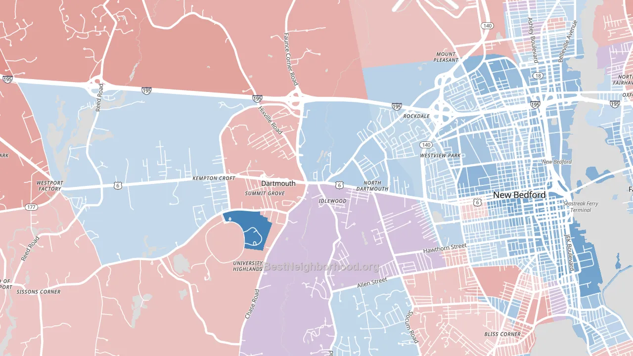 Smith Mills, MA block-group political-lean map