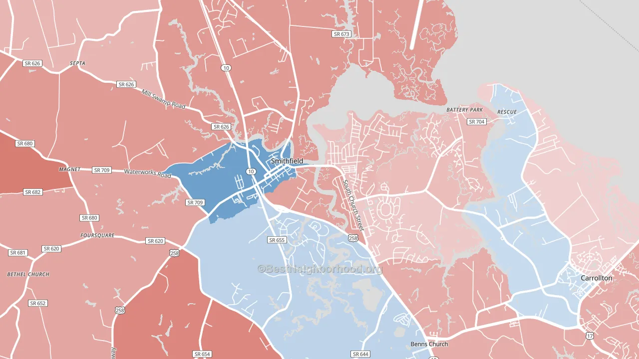 Smithfield, VA block-group political-lean map