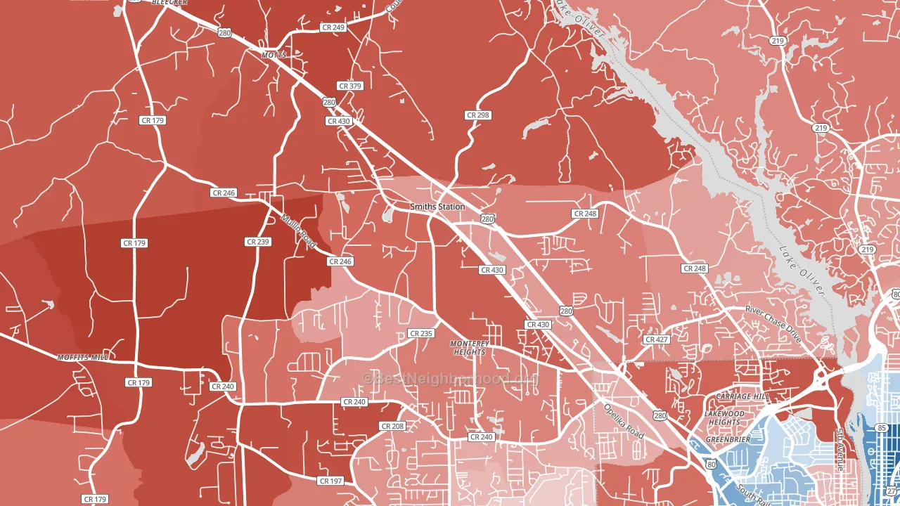 Smiths, AL block-group political-lean map