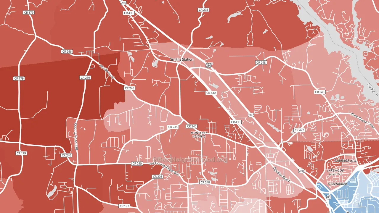 Smiths Station, AL block-group political-lean map