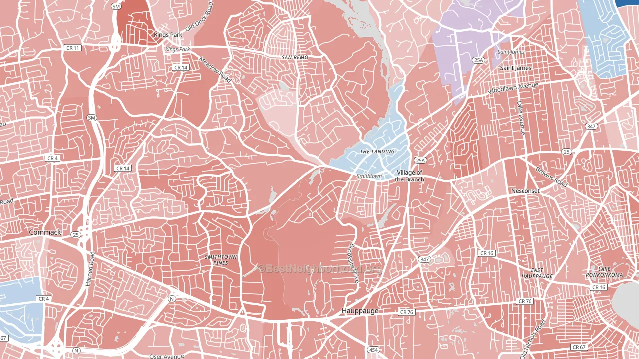 Smithtown, NY block-group political-lean map