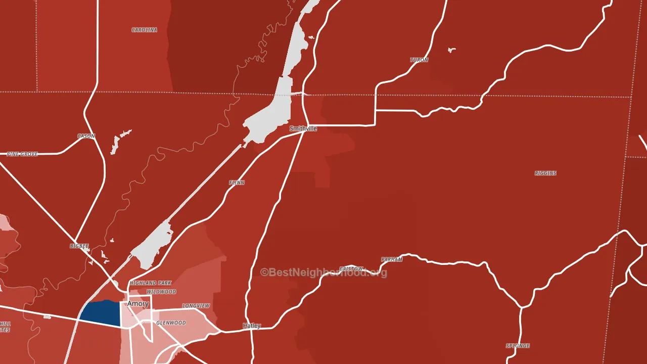 Smithville, MS block-group political-lean map