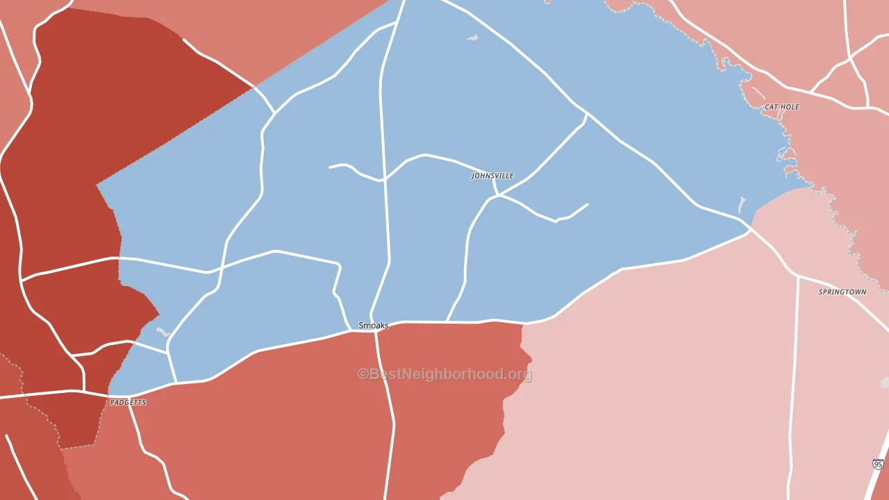 Smoaks, SC block-group political-lean map
