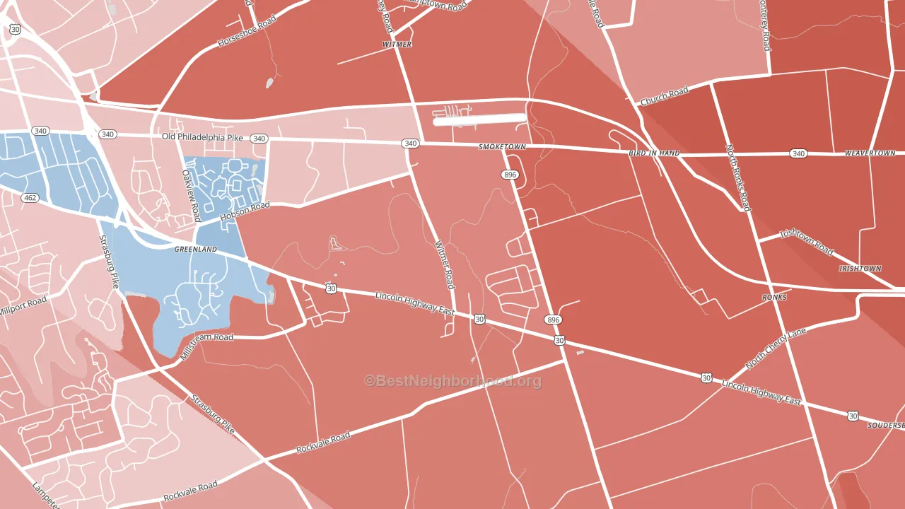 Smoketown, PA block-group political-lean map