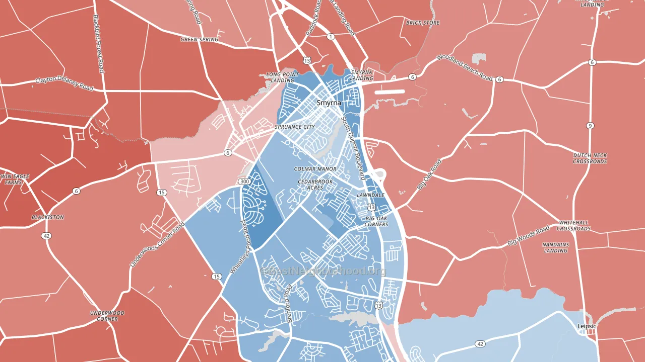 Smyrna, DE block-group political-lean map