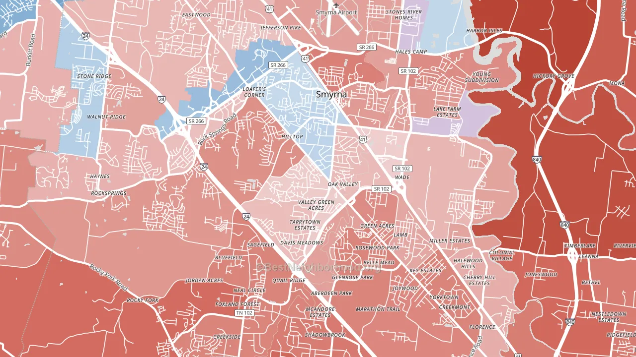 Smyrna, TN block-group political-lean map