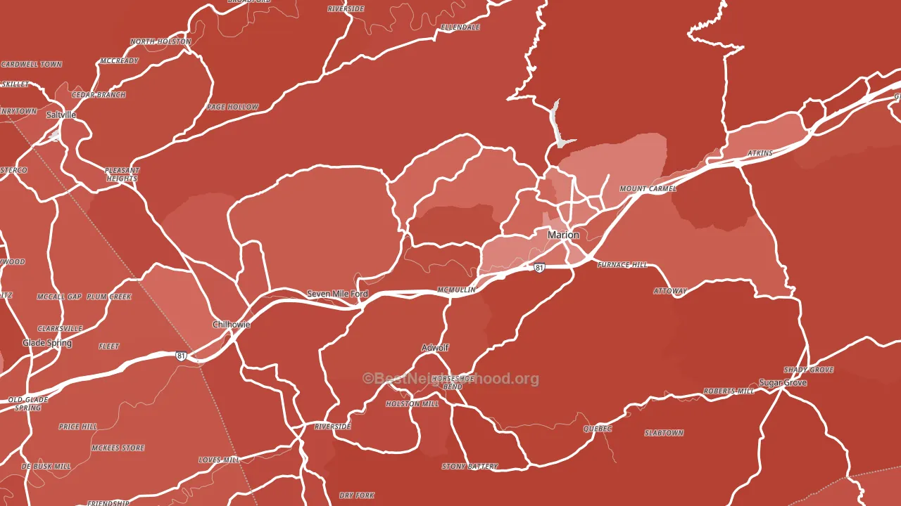 Smyth County, VA block-group political-lean map