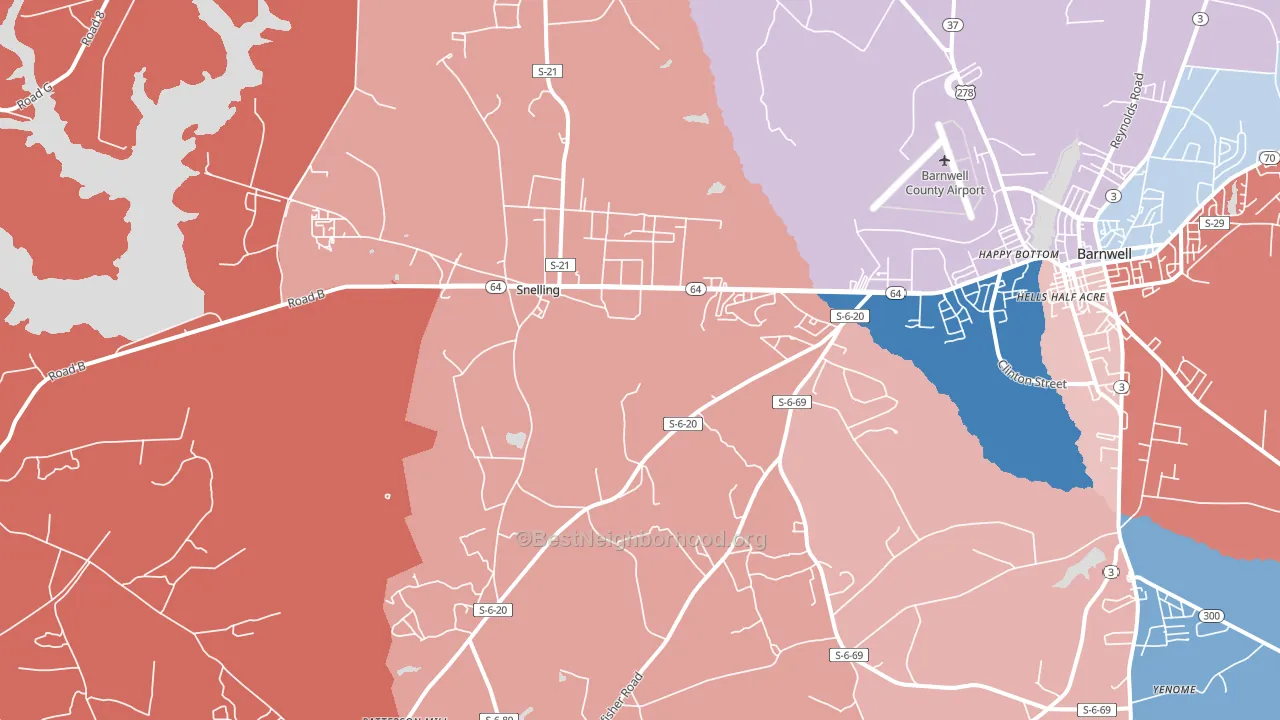 Snelling, SC block-group political-lean map