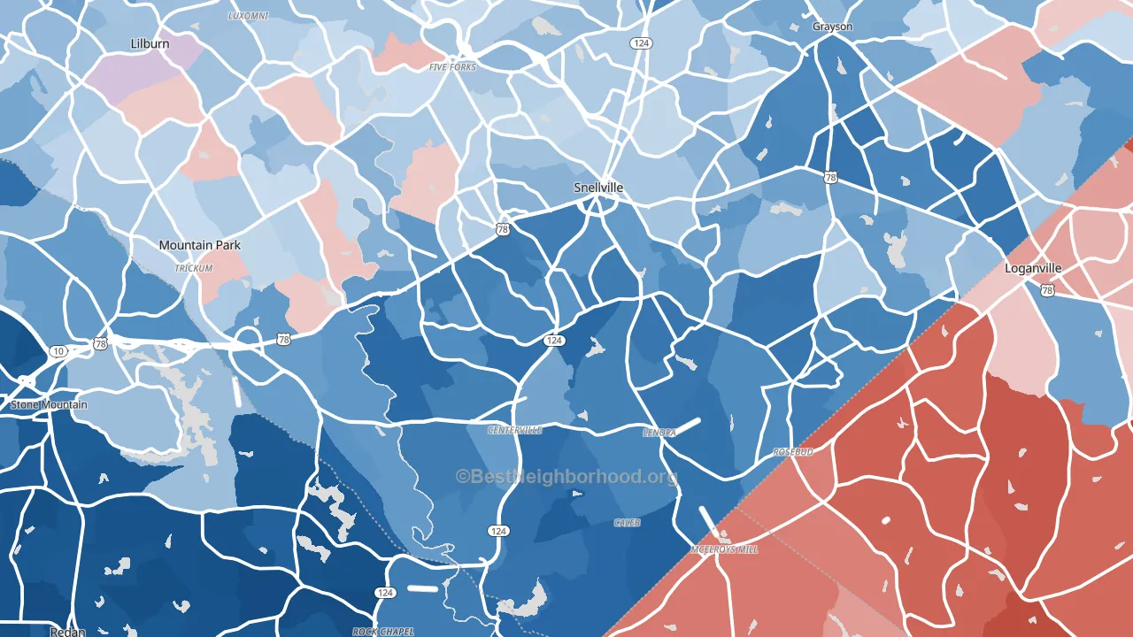 Snellville, GA block-group political-lean map