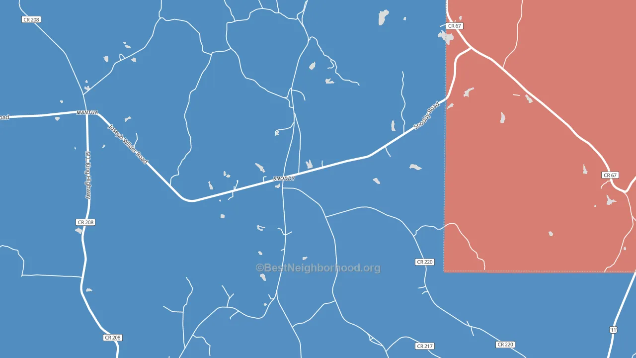 Snoddy, AL block-group political-lean map