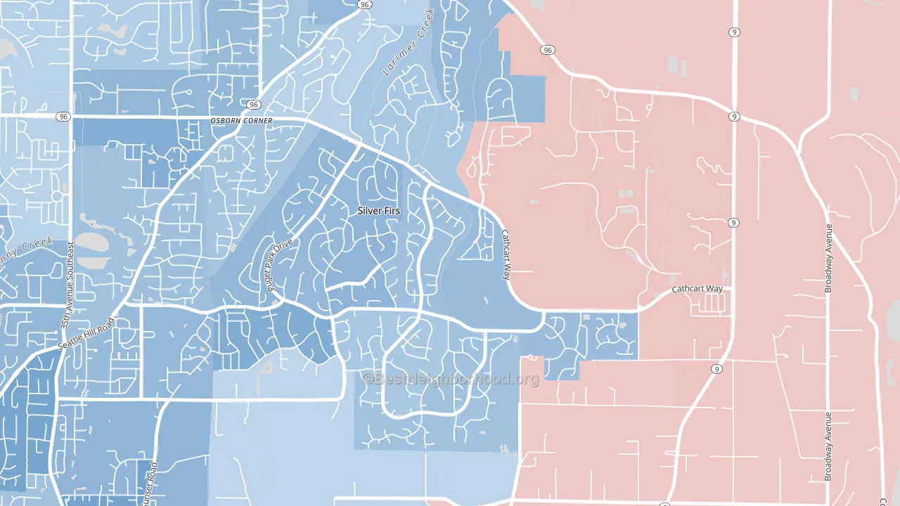 Snohomish Cascade, Silver Firs, WA block-group political-lean map