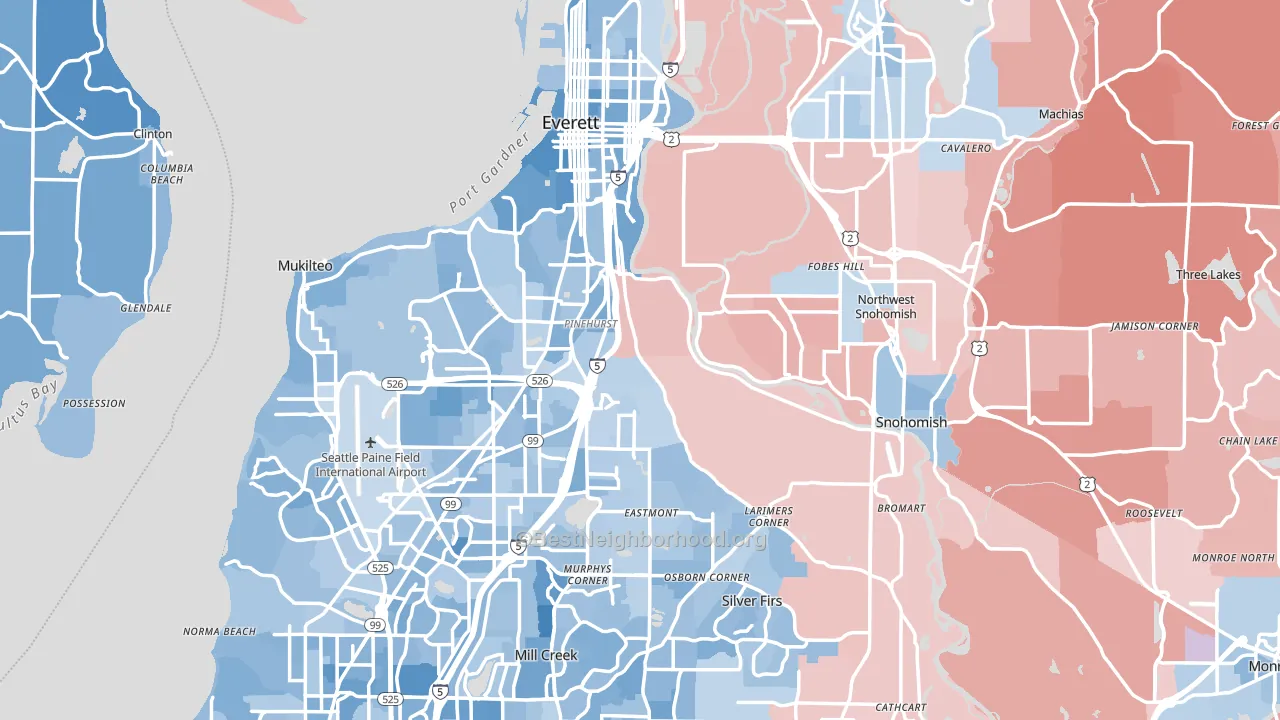 Snohomish County, WA block-group political-lean map