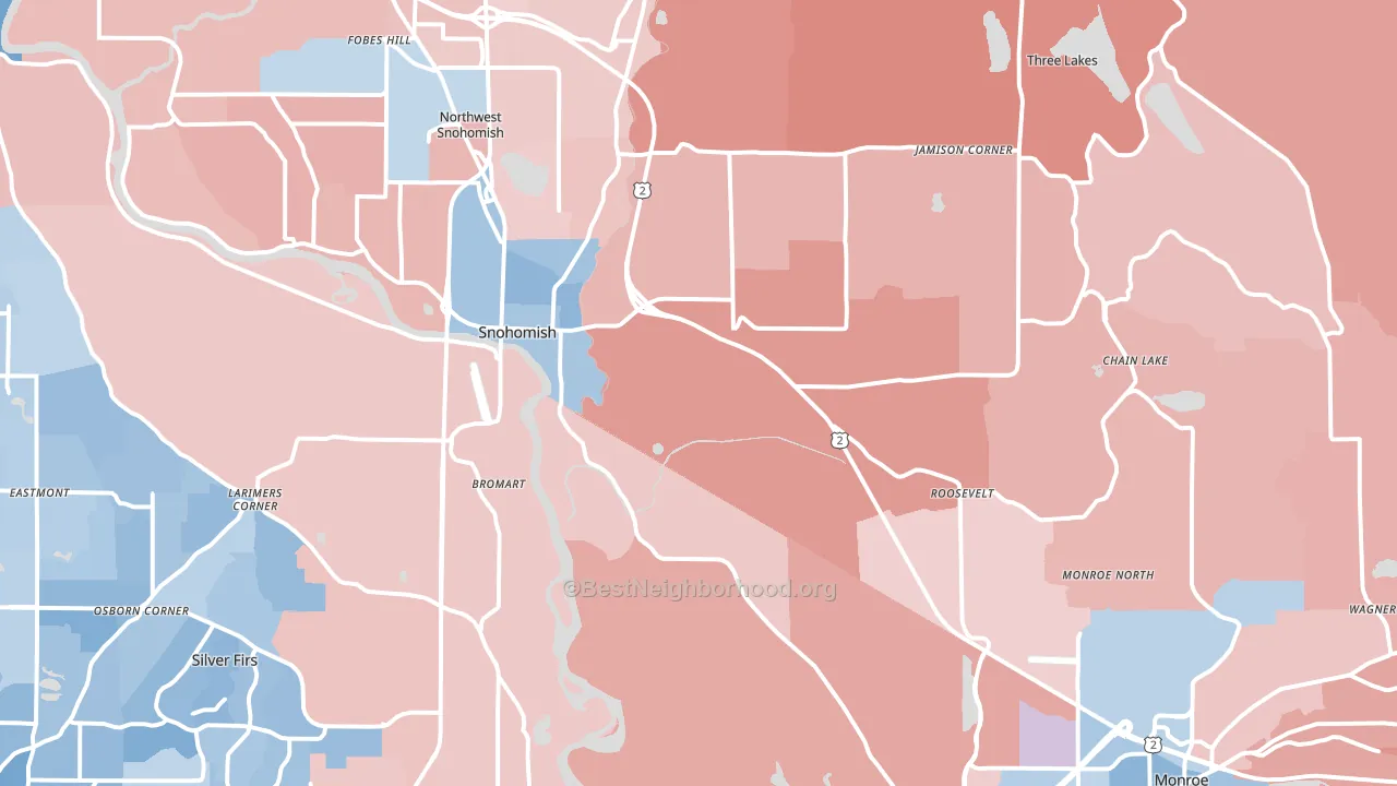 Snohomish, WA block-group political-lean map