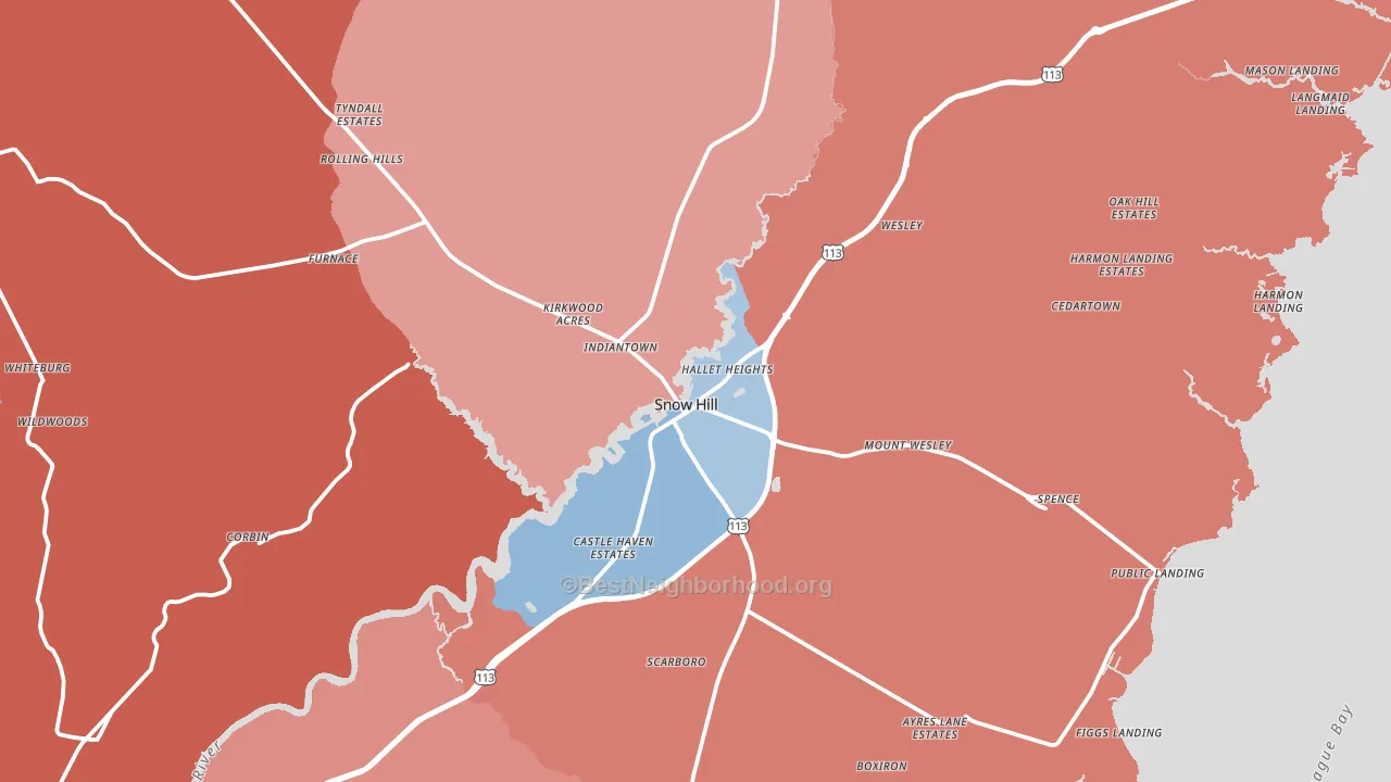 Snow Hill, MD block-group political-lean map