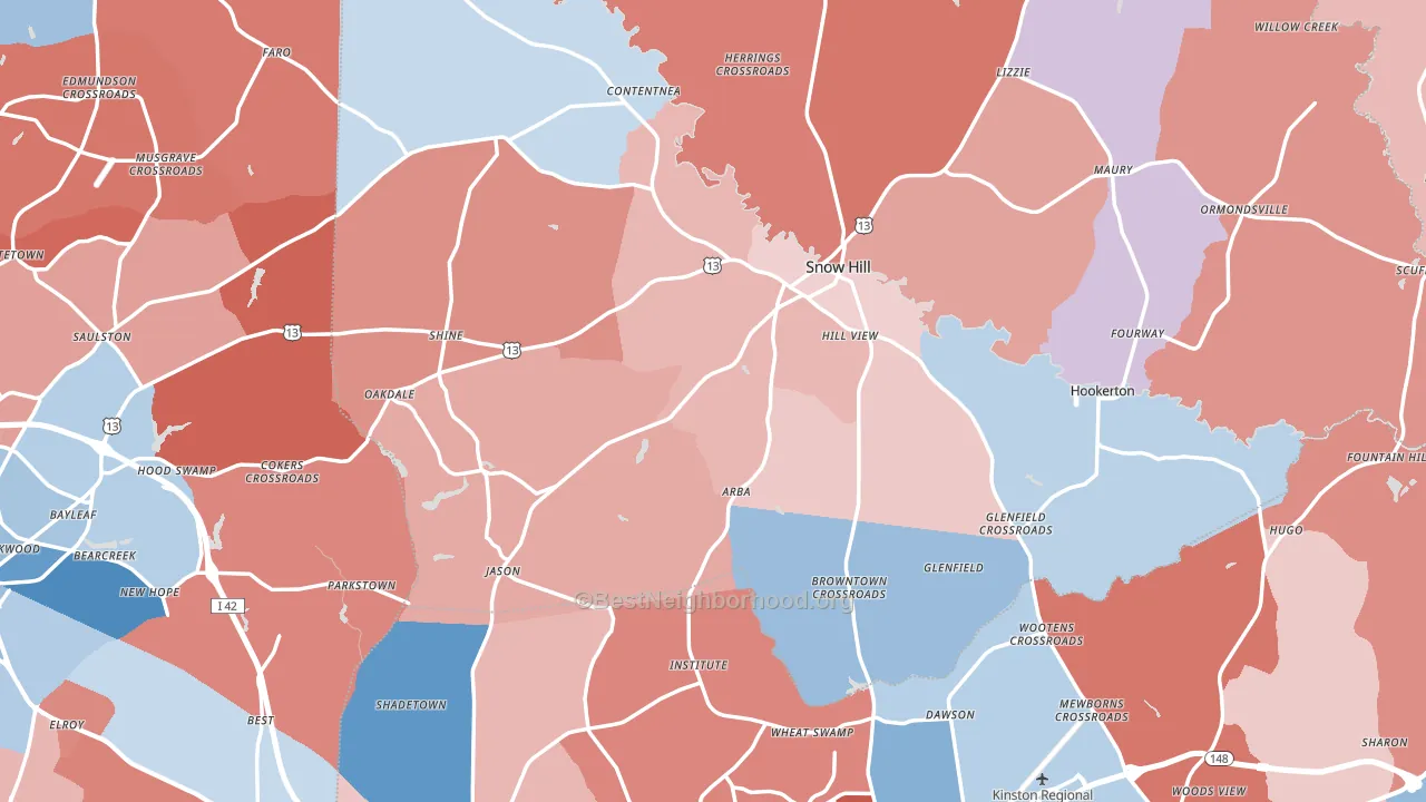 Snow Hill, NC block-group political-lean map