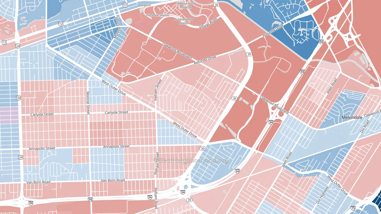 Snow Woods, Dearborn, MI block-group political-lean map