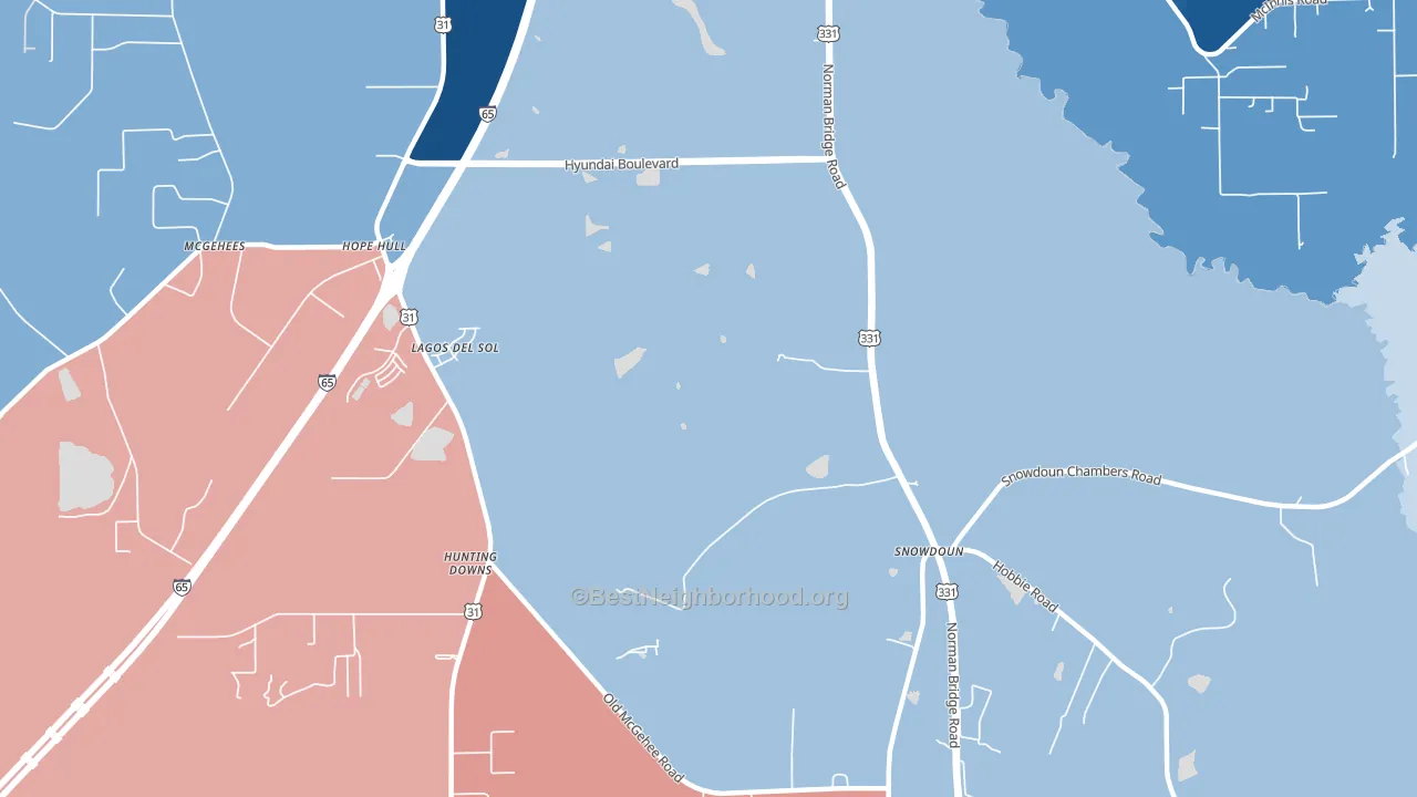 Snowdoun, AL block-group political-lean map
