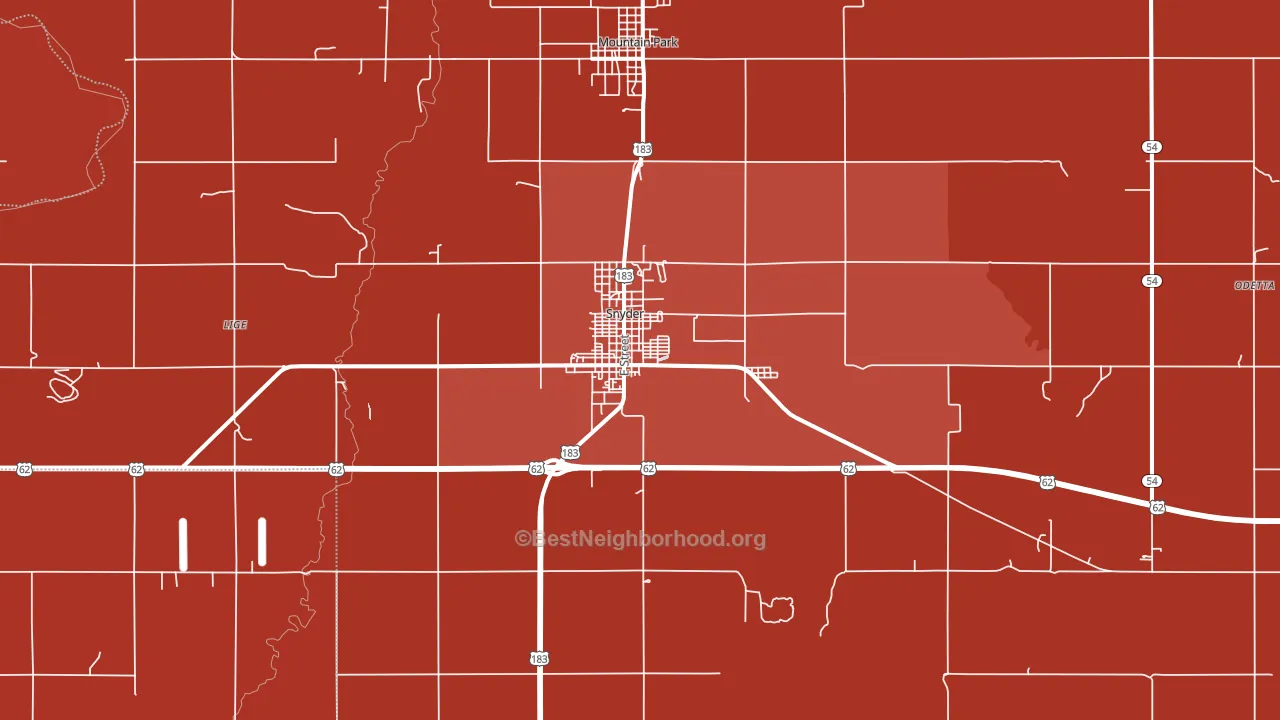 Snyder, OK block-group political-lean map