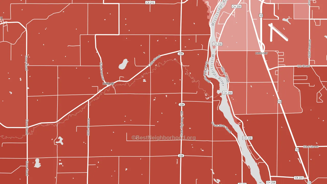 Sobieski, MN block-group political-lean map