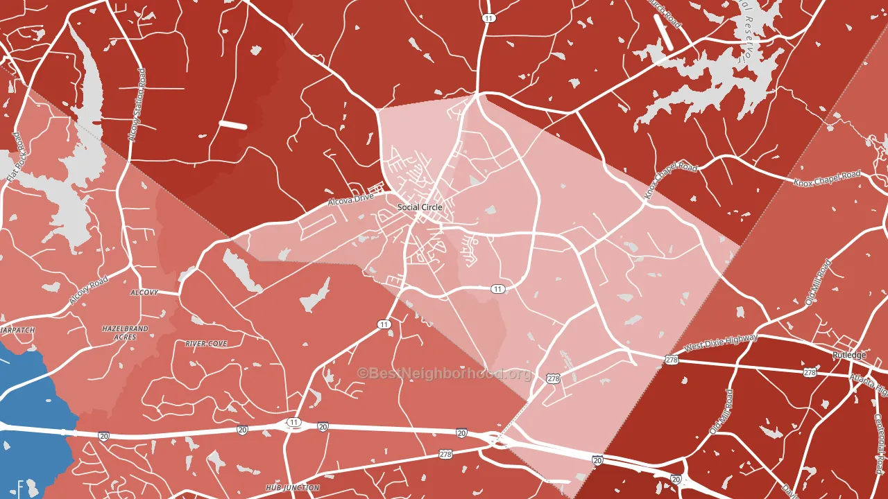 Social Circle, GA block-group political-lean map