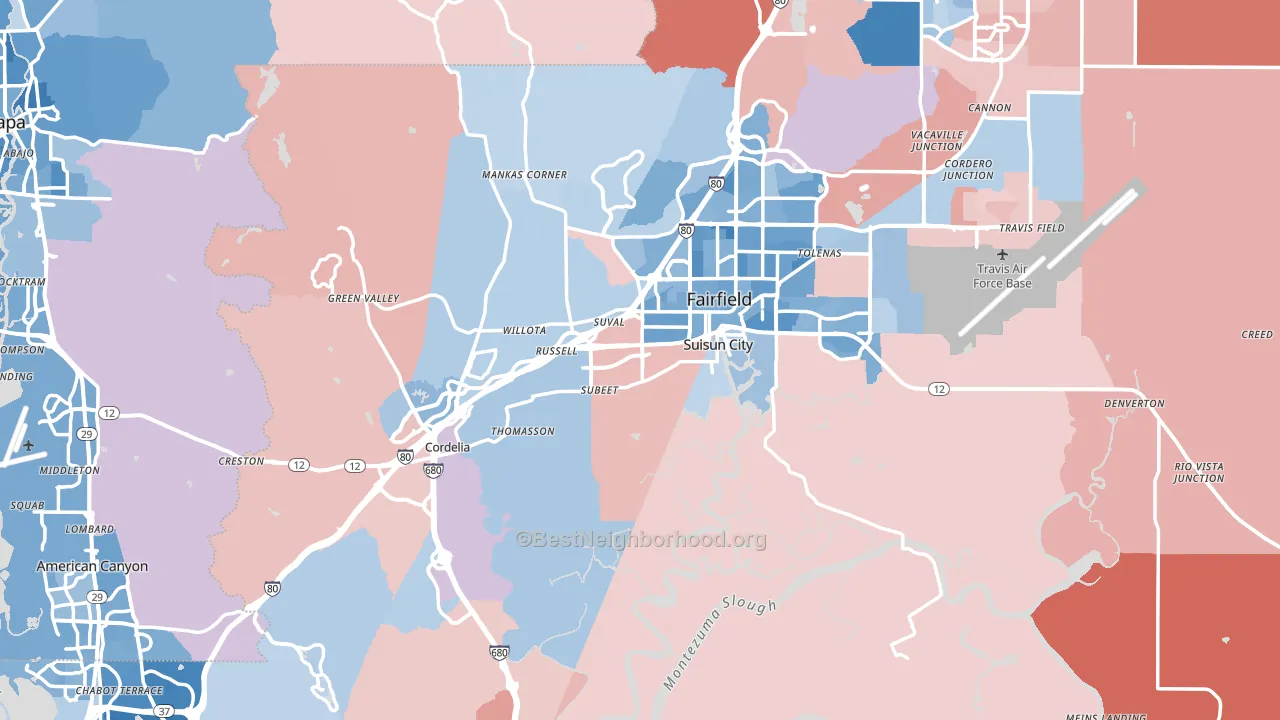 Solano County, CA block-group political-lean map