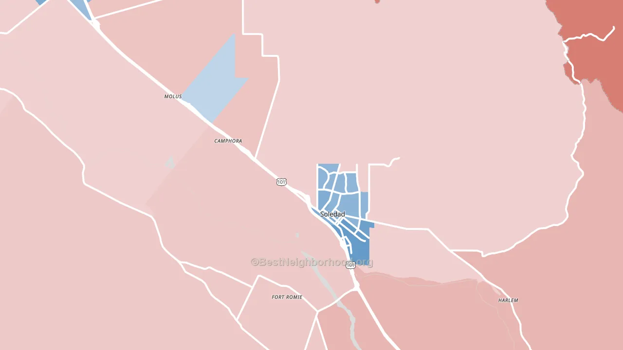 Soledad, CA block-group political-lean map