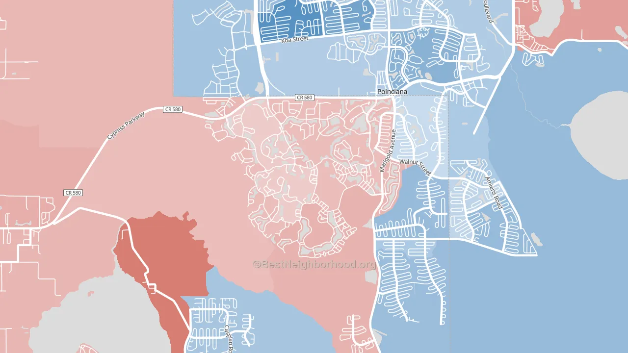 Solivita, Poinciana, FL block-group political-lean map
