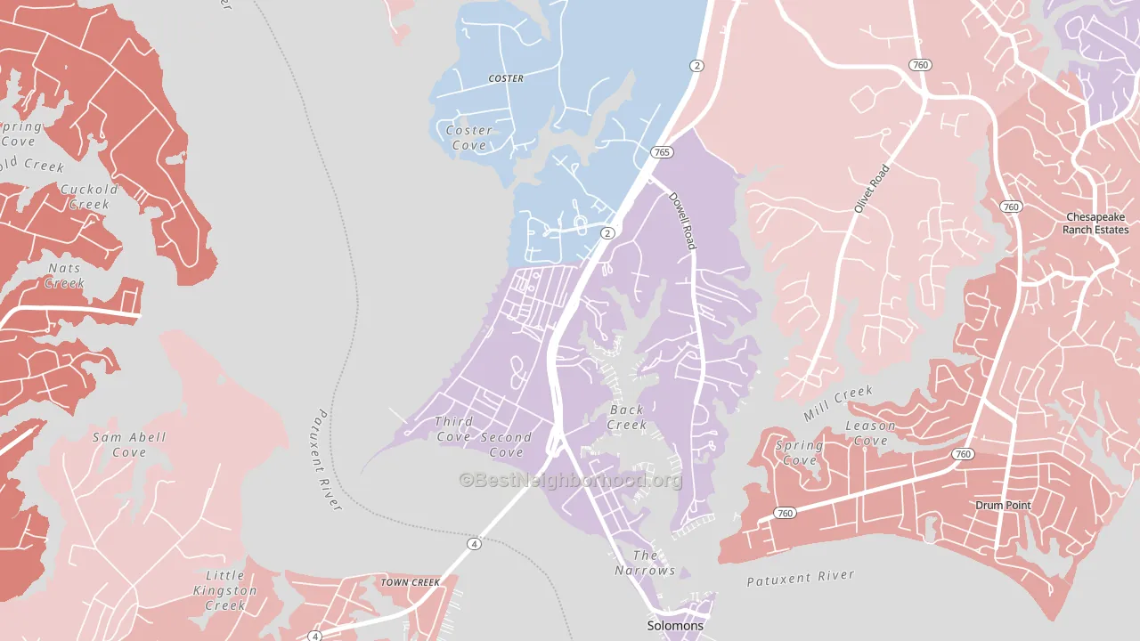 Solomons, MD block-group political-lean map